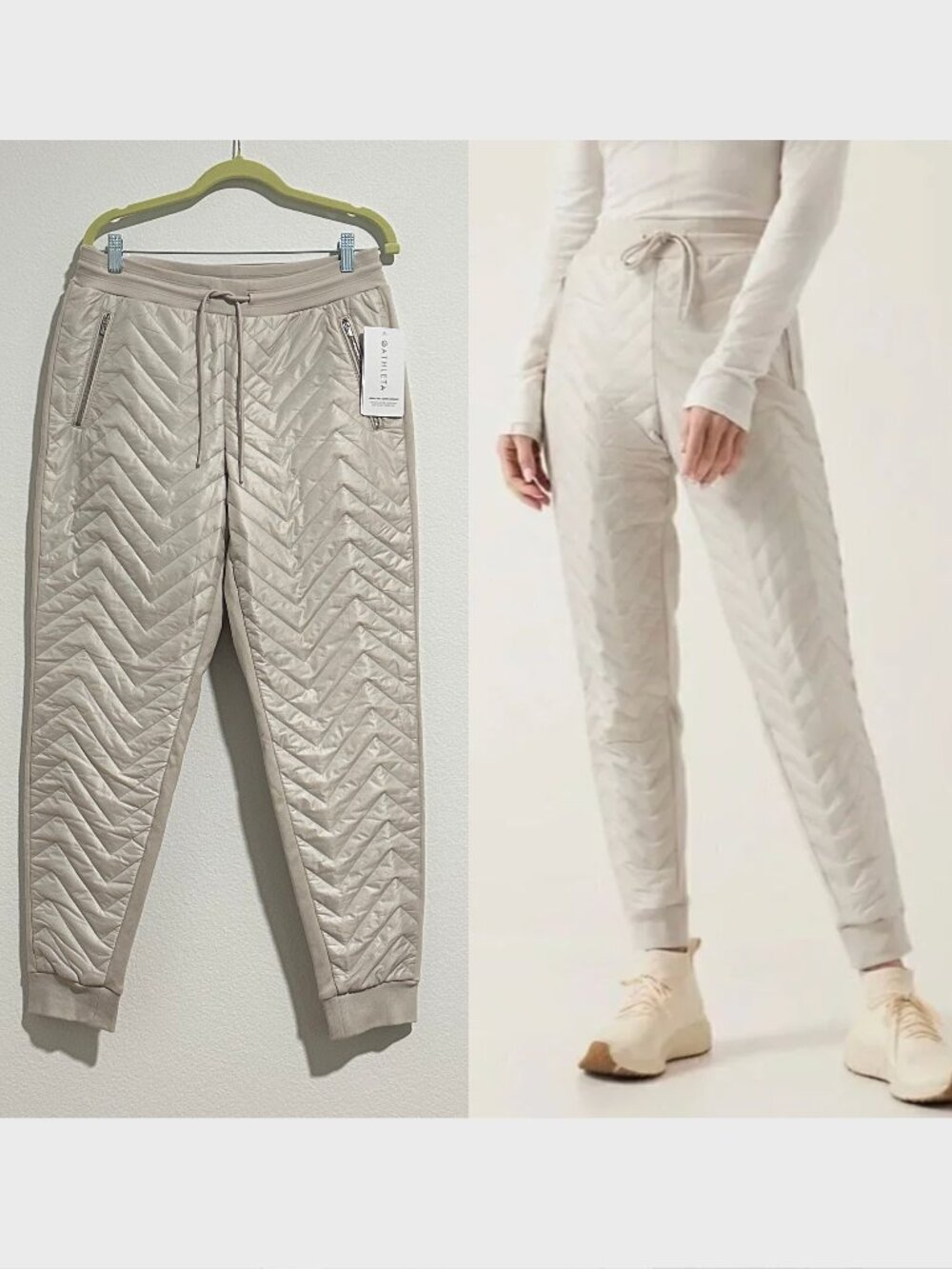 NWT Athleta Apre Ski Down Jogger - Size 10 - Cream Puffer Front